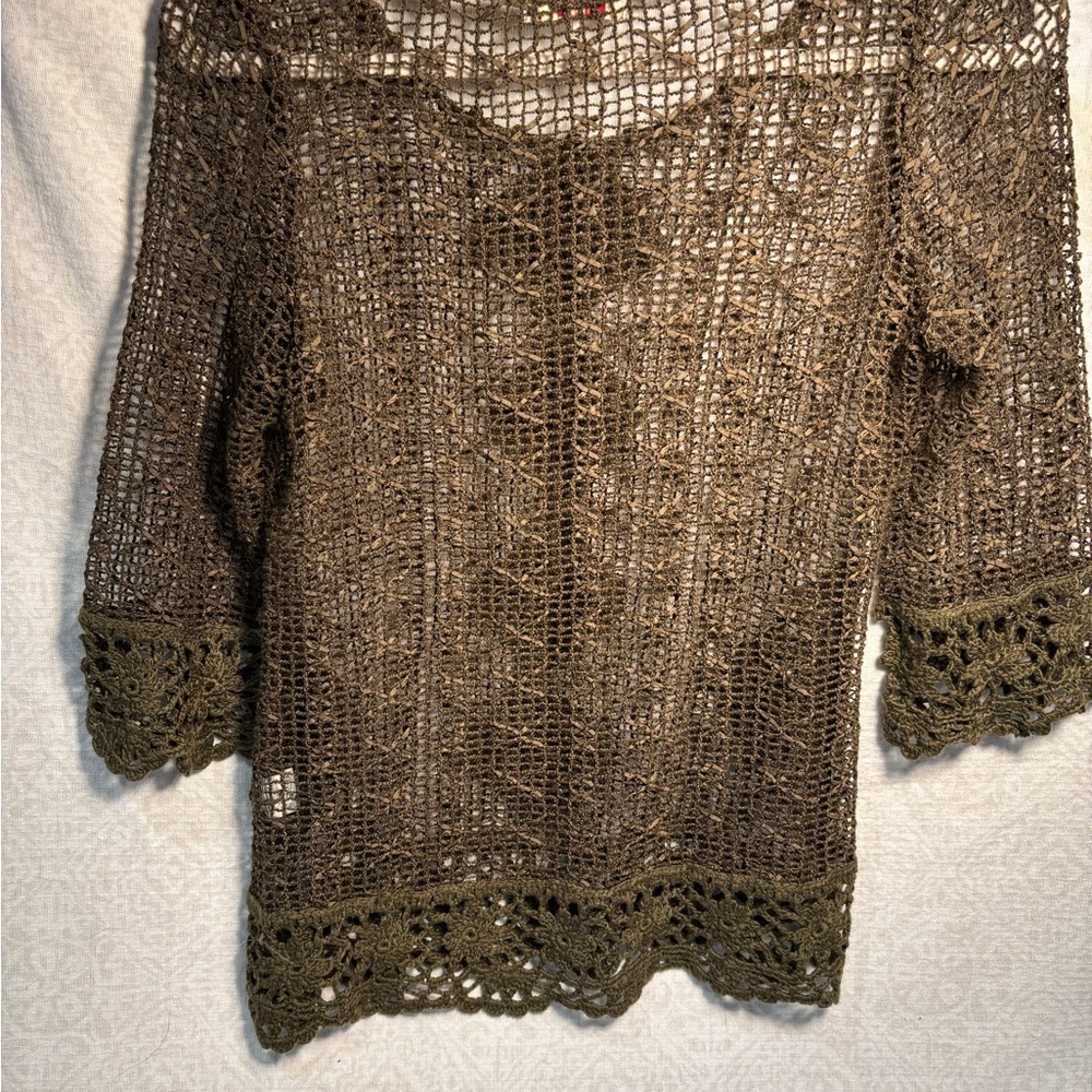 Boho Crochet Knit Women’s Top in Olive - Picture 2 of 7